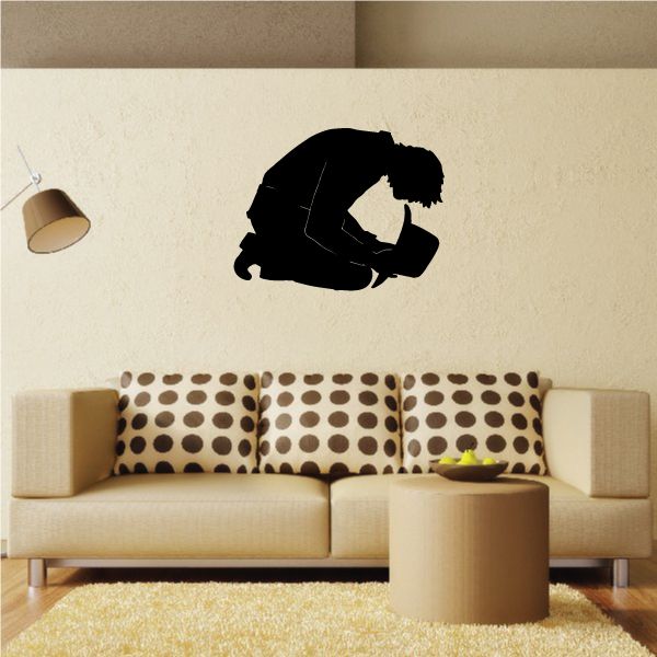 Cowboy praying hat-to-ground decal, black silhouette