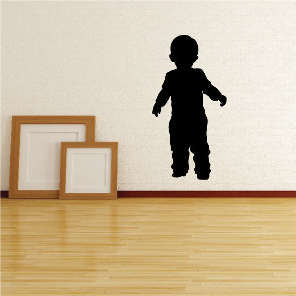 Cowboy hat kid silhouette wall decal, standing with arms at sides