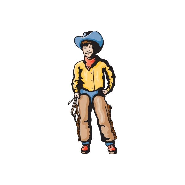 Cowboy kids vinyl wall decal sticker of a standing cartoon cowboy in blue hat