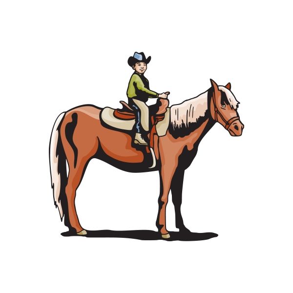 Cowboy kids vinyl decal sticker of a child on a brown horse
