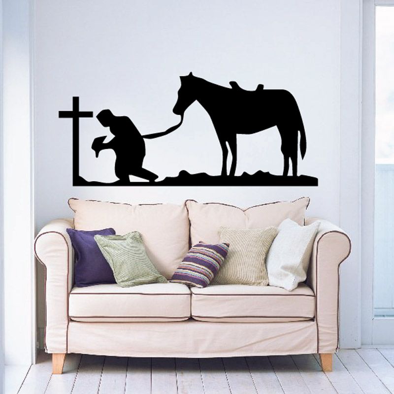 Image of Cowboy Kneeling with Horse Praying Decal