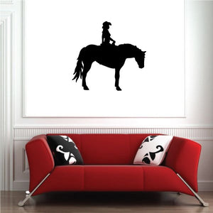 Black cowboy on horseback vinyl wall decal silhouette