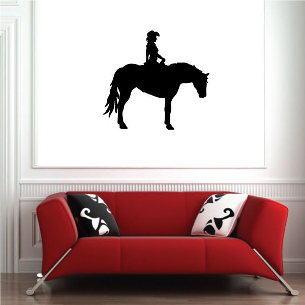 Black cowboy on horseback vinyl wall decal silhouette