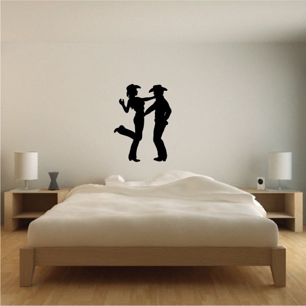 Cowboy love wall decal: black cowboy and cowgirl silhouette figures
