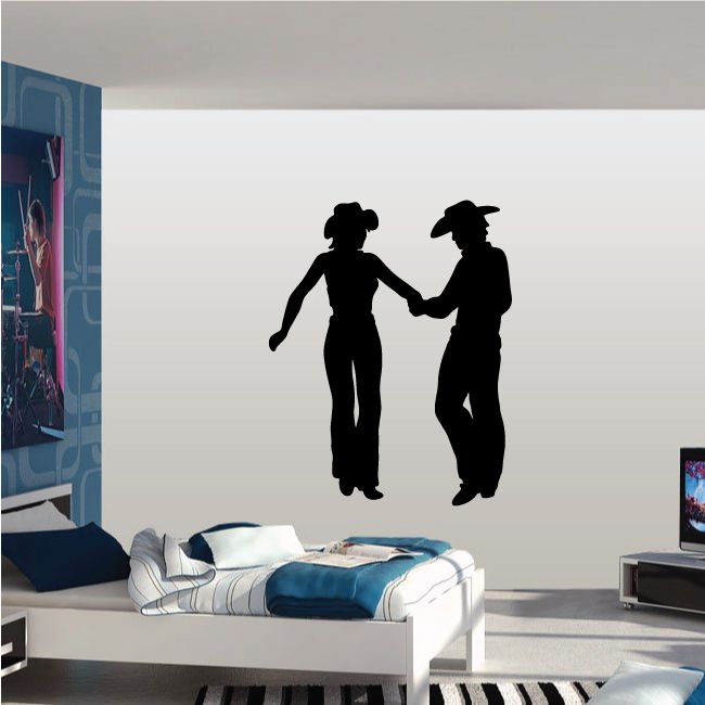 Cowboy love wall decal with two black cowboy silhouettes holding hands