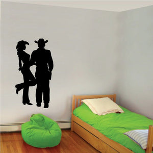 Black cowboy couple vinyl wall decal silhouettes