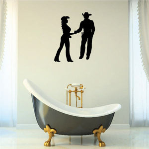 Cowboy love wall decal showing two black cowboy silhouettes holding hands