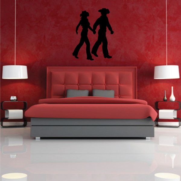 Cowboy love wall decal with black cowboy and cowgirl walking silhouettes