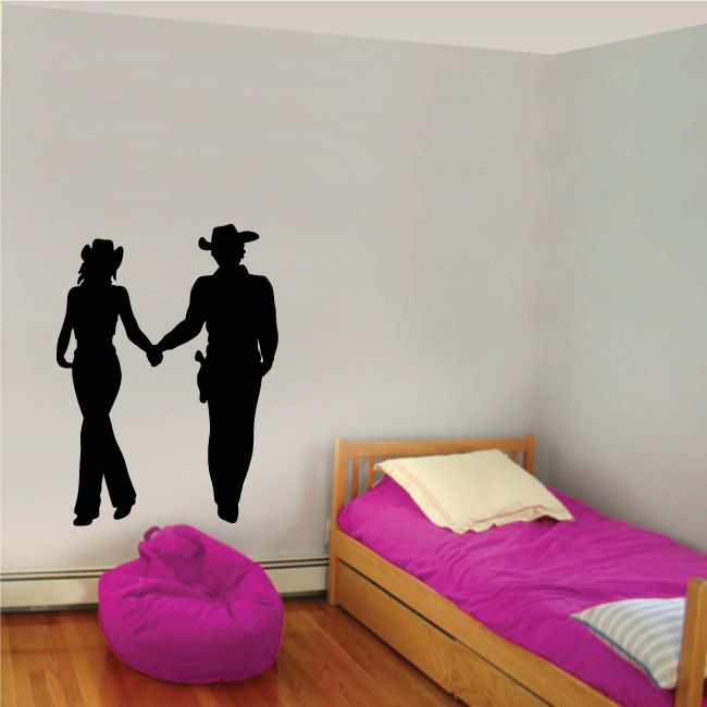 Cowboy couple wall decal silhouettes, cowgirl and cowboy holding hands