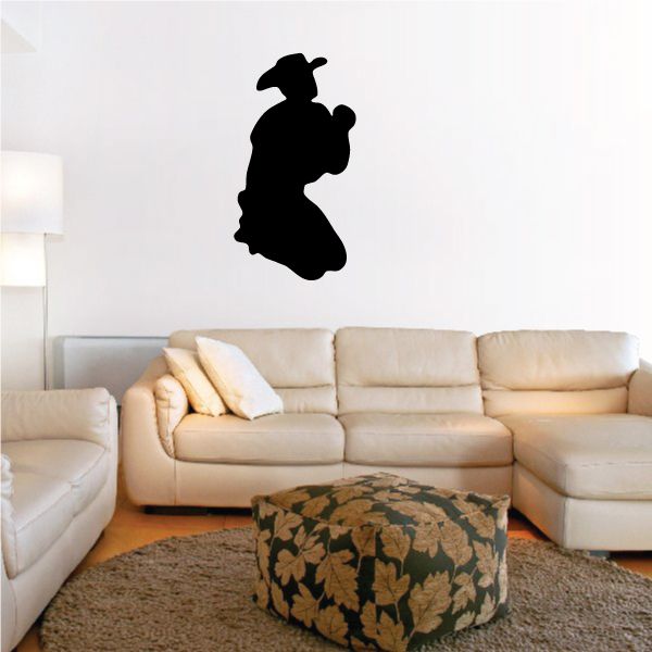 Black cowboy on knees praying wall decal silhouette