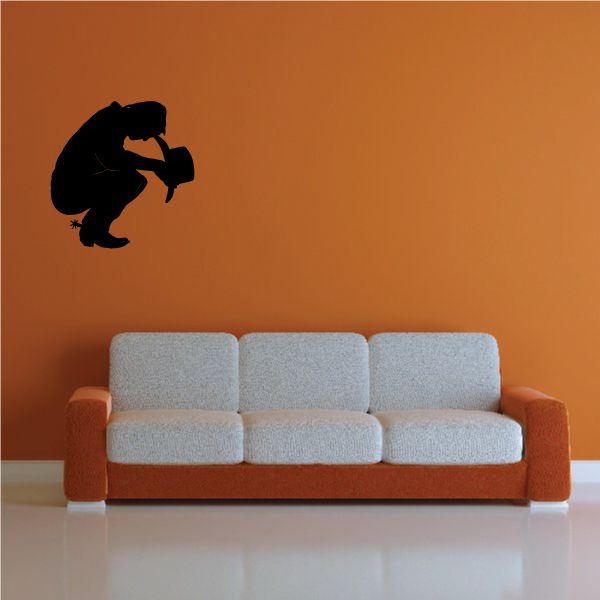 Cowboy praying looking down decal, black silhouette