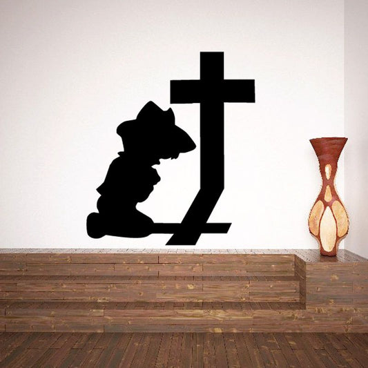 Image of Cowboy Praying to Cross Decal