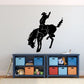 Black cowboy riding a bucking horse wall decal, silhouette of rider and rearing horse