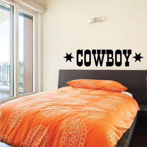 Cowboy wall decal: bold black “COWBOY” text with star accents