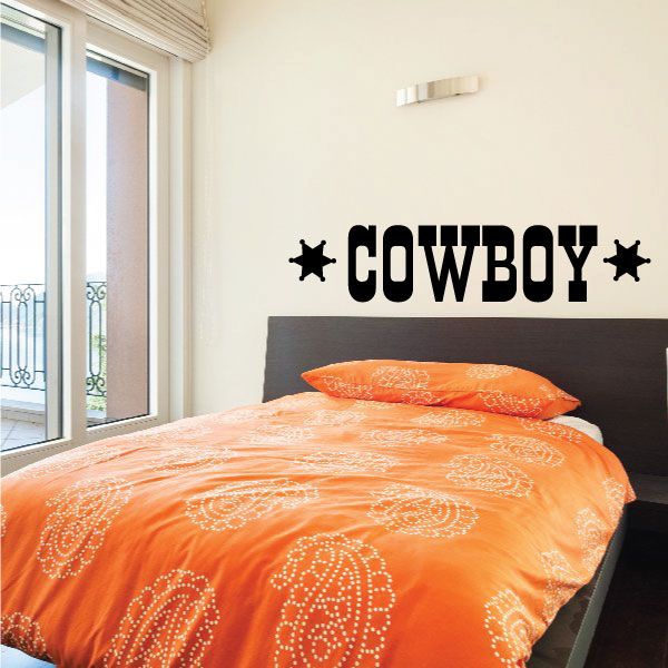 Cowboy wall decal: bold black “COWBOY” text with star accents