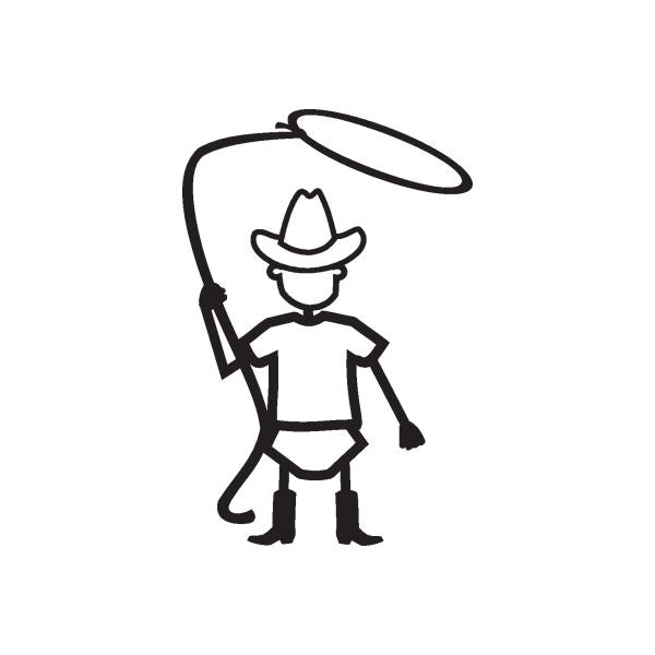 Cowboy baby no-face decal, cartoon cowboy holding rope and wearing hat