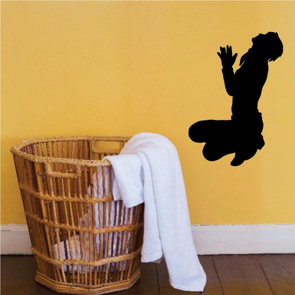 Cowgirl prayer wall decal: black kneeling silhouette with hands raised