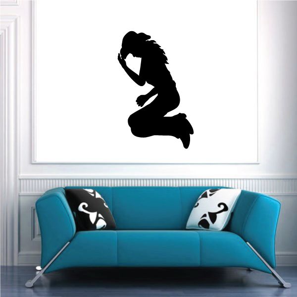 Praying cowgirl vinyl wall decal silhouette, black