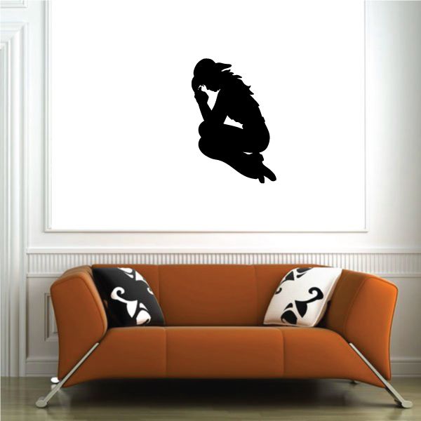 Cowgirl prayer wall decal vinyl sticker, black kneeling silhouette with hands together