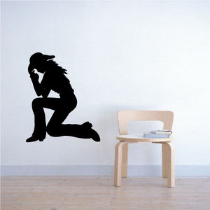 Cowgirl prayer wall decal vinyl sticker, black silhouette kneeling with hands clasped