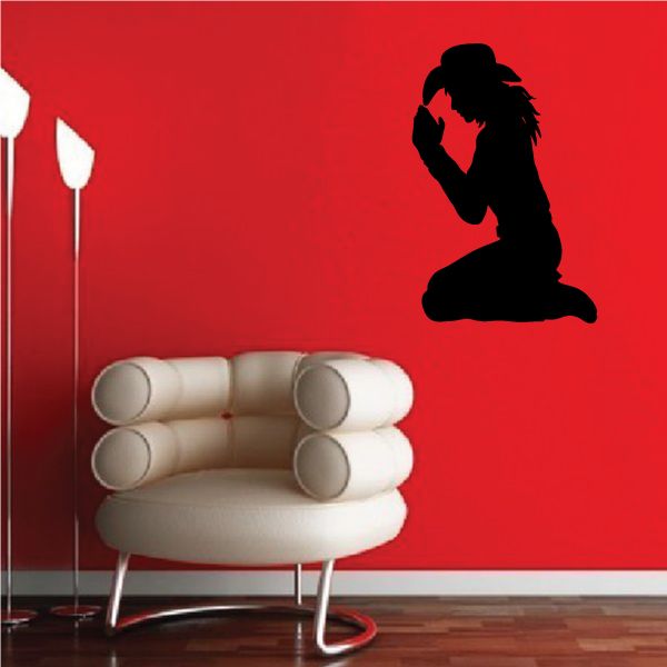 Cowgirl prayer wall decal vinyl with black praying cowgirl silhouette