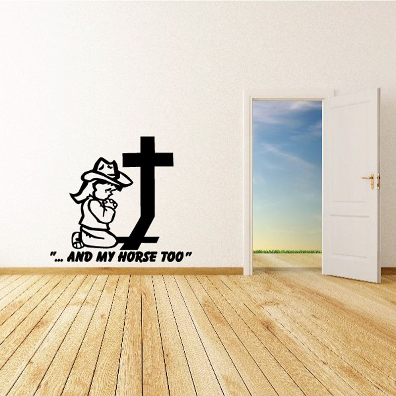 Image of Cowgirl praying for her horse Decal