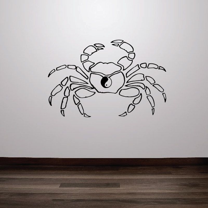 Crab wall decal with yin yang design, black line art