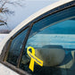 Yellow awareness ribbon vinyl sticker with craniofacial acceptance text