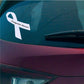 White awareness ribbon vinyl sticker with black text banner