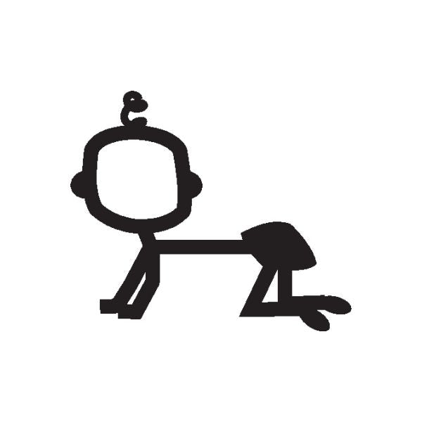 Crawling baby no-face decal with black silhouette, crawling pose