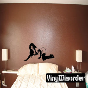 Black crawling woman decal silhouette wearing thigh-high heels