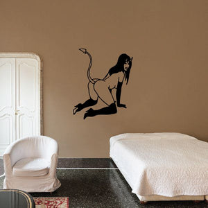 Devil girl decal silhouette crawling on all fours wearing boots
