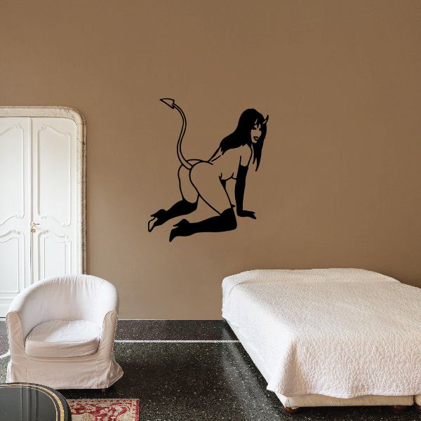 Devil girl decal silhouette crawling on all fours wearing boots
