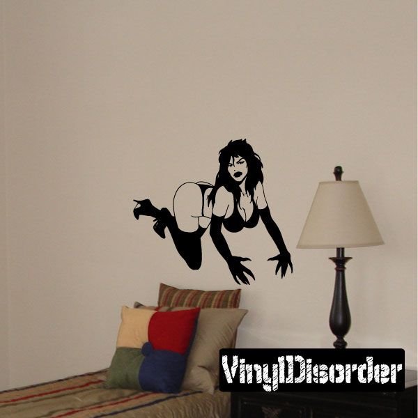 Crawling woman in heels wall decal, black silhouette