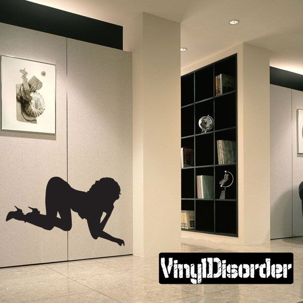 Black crawling woman in heels silhouette wall decal