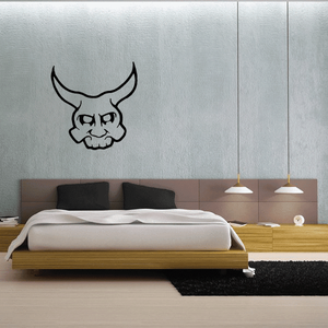 Demon skull decal sticker with horns, black outline