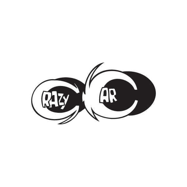 Crazy car graffiti decal with RAZY and ARC in black-and-white bubble shapes