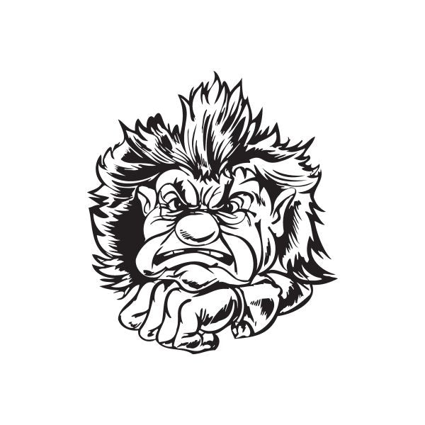 Clown face decal with wild spiky hair in black and white