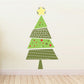 Green Christmas tree printed decal with red dots, white bands, and star at top