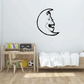 Moon decal with black outline of a creature face inside the crescent