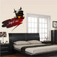 Haunted house wall sticker with black silhouette, tower, and red banner
