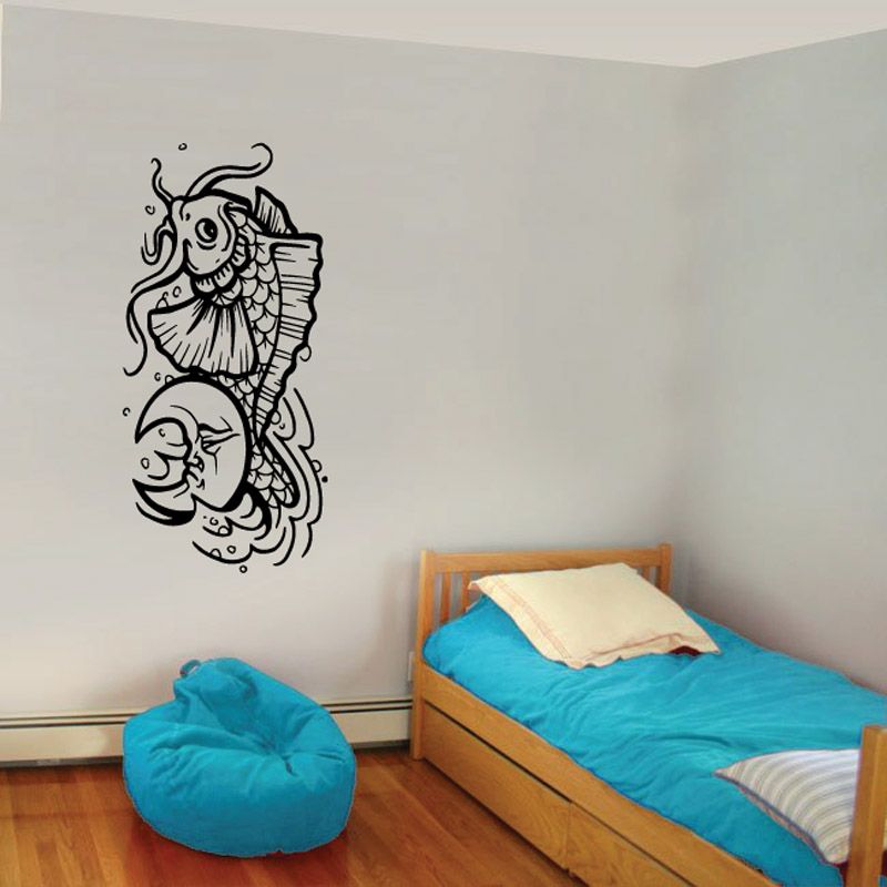 Image of Crescent Moon and Koi Fish Decal