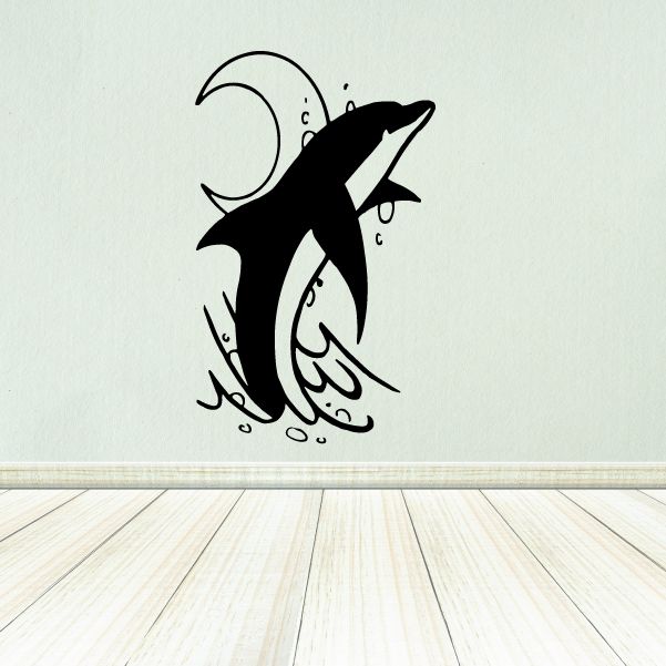 Image of Crescent Moon Splashing Dolphin Decal