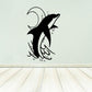 Black dolphin decal with splash, crescent moon over head