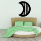 Crescent moon wall decal with vertical stripe pattern in black and white