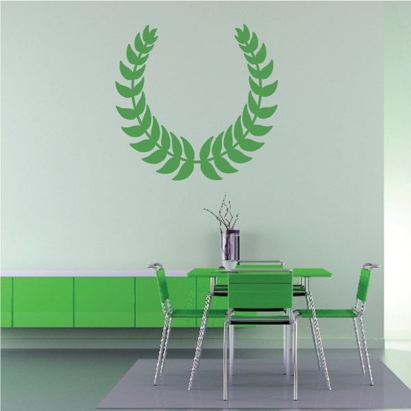 Green laurel wreath vinyl wall decal with circular leaf design
