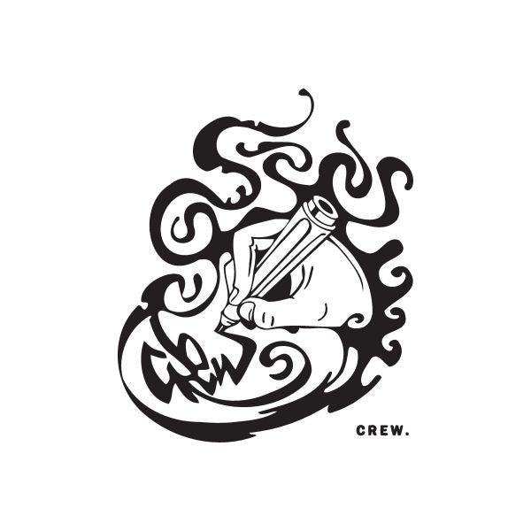 Black graffiti crew decal with stylized emblem and "CREW." text