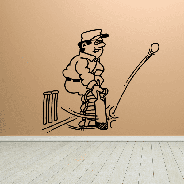 Cricket batter wall decal with bat, ball, and three stumps illustration