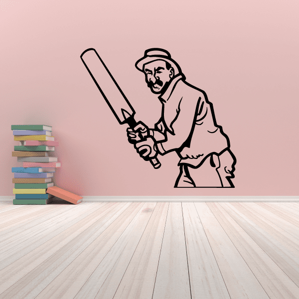Cricket batter wall decal showing a player holding a cricket bat.