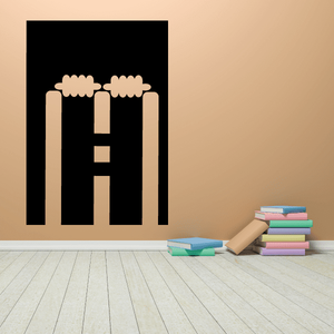 Cricket wicket decal with two posts and bails, black wall sticker